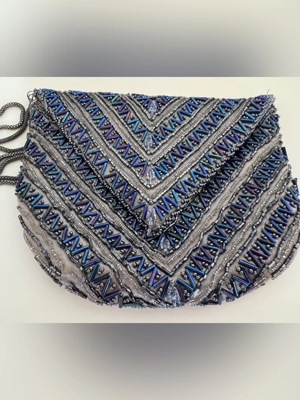 Vintage La Regale Beaded Evening Bag Gray Blue Iridescent Art Deco Cocktail Purs